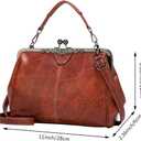 Women Retro Kiss Lock Handbag Purse Oil Wax PU Small Tote Satchels Shoulder Crossbody Bag