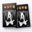 Halloween Press on Nails Short Square Black French Fake Nails with Design Ghost Glue on Nails Pumpkin Nails Press ons Gold Glitter Stick on Nails Full Cover Acrylic Nails for Women Girls 24 Pcs