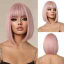 Pink Bob Wigs for Women Short Straight Wig with Bangs Synthetic Hair Heat Resistant Wigs for Daily Party Cosplay Wear (Pink(1059-1))