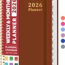 2026 Planner, Weekly and Monthly Calendar Planner, January 2026 - December 2026, Hardcover 2026 Calendar Book with Tabs For Women & Men, Inner Pocket, Spiral Bound, Perfect for Office Home School Supplies - A5 (6.3" x 8.5"), Rust Brown