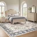 9x12 Area Rug for Living Room, Washable Vintage Pattern, Non-Slip Stain Resistant Soft Durable Floor Rug for Bedroom & Dining Room - (Blue & Beige)