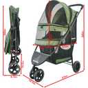 ROODO 3 Wheel Pet Stroller Best Lightweight Foldable Compact Portable Jogger All Terrain Travel Pet Gear Puppy Kitty Stroller for up to 30lbs Medium Small Dogs and Cats(Green)