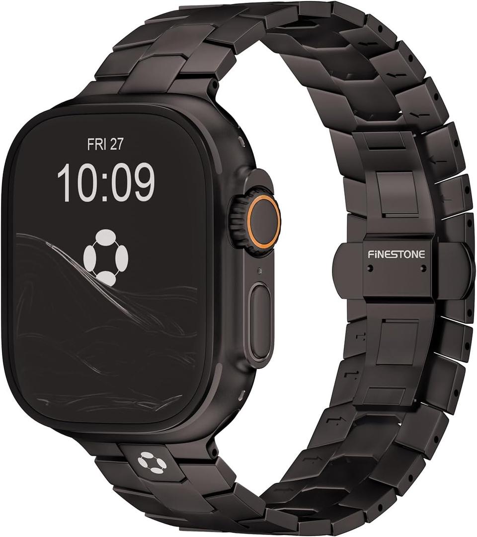 FiNESTONE AGIS02 Titanium Band for Apple Watch Ultra 3/2/1 Band 49mm & Series 11/10 46mm, Premium Adjustable Ultra Watch Band for Men with Butterfly Clasp, Durable and Lightweight iWatch Metal Strap (Black)
