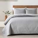 HORIMOTE HOME Grey Queen Size Quilt Set - Soft Microfiber Bedspread with 2 Shams, Lightweight & All-Season Geometric Coverlet for Cozy Bedding, Full/Queen