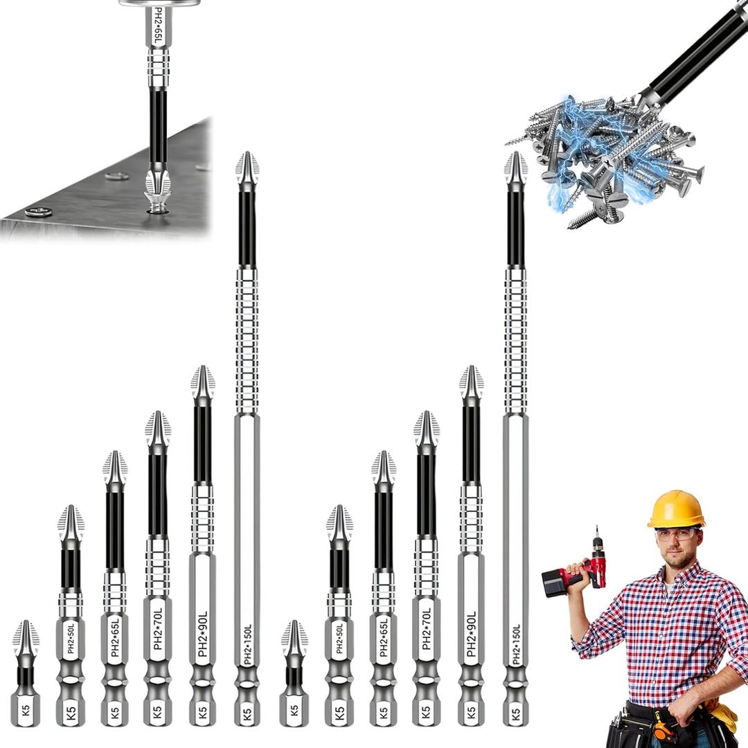 High Magnetic Screwdriver Drill Bits Set, K5 Impact Resistant Anti-Slip Bits, Magnetic Screwdriver Set, Magnetic Screwdriver Bit Set for Electric & Impact Drivers, 25 50 65 70 90 150mm