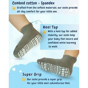 RATIVE Anti Slip Ankle Socks with Grips for Baby Toddler Kids Boys Girls 4 Pack Assorted Colors 6-12 Month