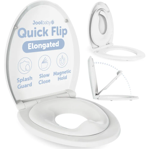 Quick Flip Elongated Toilet Seat with Built-In Potty & Splash Guard for Toddler Training, Slow Close - Jool Baby
