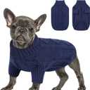 Queenmore Small Dog Pullover Sweater, Cold Weather Cable Knitwear, Classic Turtleneck Thick Warm Clothes for Chihuahua, Bulldog, Dachshund, Pug (Dark Navy, Medium)