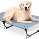Daisy Cot, Large Foldable Elevated Dog Bed, Portable Raised Outdoor Folding Dog Cot, Cooling, Chew Proof, Waterproof, Heavy Duty Up to 160 lbs for Camping/Home, Grey, 43"x 27"x7" (Gray)