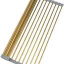 Snailhouse Roll Up Dish Drying Rack, Stainless Steel Dish Drainer Over The Sink with Anti-Slip Silicone for Kitchen Counter, Gold (17.8 x 15.7 in)