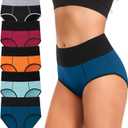 ASIMOON Tummy Control High Waisted Underwear for Women Cotton Plus Size Full Coverage Panties Ladies Briefs (Large, Multicoloured-a-5 Pack)