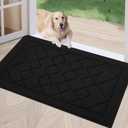 REFETONE Indoor Doormat, Front Back Door Mat 24"x36" Rubber Backing Non Slip Mats, Absorbent Washable Entrance Doormat for Entryway, Resist Dirt Low-Profile Inside Floor Mat for Muddy Shoes, Black (Big Plaid Black)
