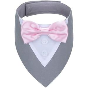 ADOGGYGO Formal Dog Tuxedo Wedding Pet Bandana Collar with Bowtie, Adjustable Birthday Wedding Formal Tux Costumes for Medium Dogs Pets (M, Grey)