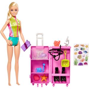 Barbie Dolls & Accessories, Marine Biologist Doll (Blonde) & Mobile Lab Playset with 10+ Pieces, Case Opens for Storage & Travel