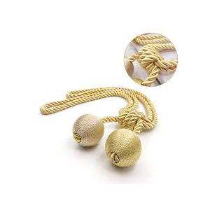 Curtain Tiebacks, Curtain Holdbacks Gold Yellow Curtain Tiebacks Rope with Double Ball Curtain Ties for Drapes Decorative Drapery Holdback Rope for Drapes Handmade Tie Backs Hooks No Drill