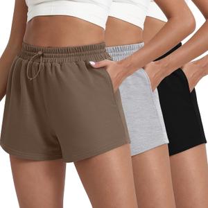 Neer 3 Pack Women Sweat Shorts Elastic High Waist Drawstring Casual Lounge Shorts Summer Athletic Pants with Pockets (Medium)