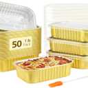 LNYZQUS 1lb Small Foil Pans With PP Lids 50 Pack, 16oz Heavy Duty Aluminum Leftover Containers Holders,Disposable Baking Tins To Go Containers For Cooking Heating Storing Meal Prep (1LB-50pack)