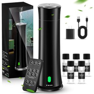 Hotel Scent Diffuser Starter Kit - 1500 Sq Ft Coverage, Hotel Scents Collection, Suitable for Waterless Diffuser Large Room, Contains Five Aromatherapy Essential Oils, Remote Control, Black