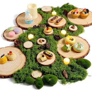 Nuanchu 7 Pack Wood Table Centerpieces with Rustic Wood Slices and Artificial Fake Green Moss for Wooden Fairy Wedding Woodland Table Decor Ideal DIY Crafts (2.4-2.8'',5.1-5.5'',7.9-9.1'')
