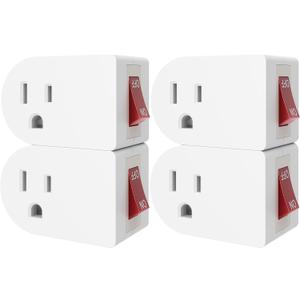 Oviitech 4 Pack Grounded Outlet Wall Tap Adapter with On/Off Power SwitchSingle Outlet with Switch in White