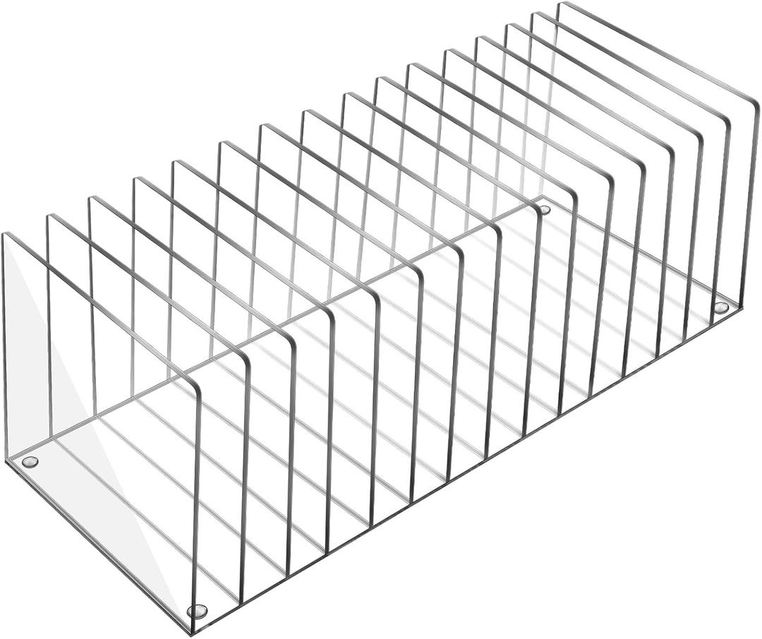 Ctosree Acrylic File Organizer for Desk Vertical 15 Compartments File Sorter Mail Organizer Desktop Countertop Folder Stand Racks for Office Home School Desk (Rectangle, Clear)