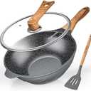 Nonstick Wok and Stir Fry Pan 12.5 inch with Spatula, Die-cast Aluminum Scratch Resistant Healthy Wok with Free-standing Lid