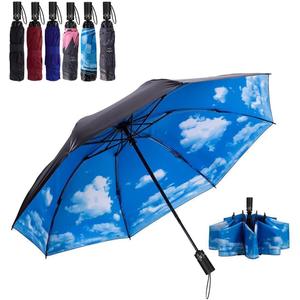 NOOFORMER Compact Reverse Folding Umbrella Automatic Windproof Travel Inverted Umbrellas (A7-Sky(Inverted))