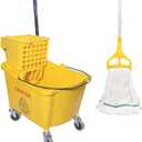 Midoneat Commercial Mop Bucket with Side Press Wringer on Wheels, Including One Commercial Mop, 35 Quart, Yellow