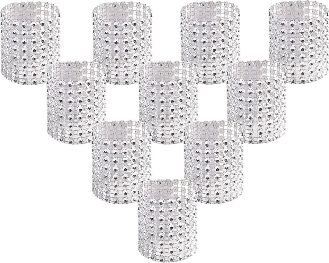 100pcs Napkin Rings,Rhinestone Napkin Rings Diamond Silver for Table Decorations,Wedding,Dinner,Party,DIY Decoration