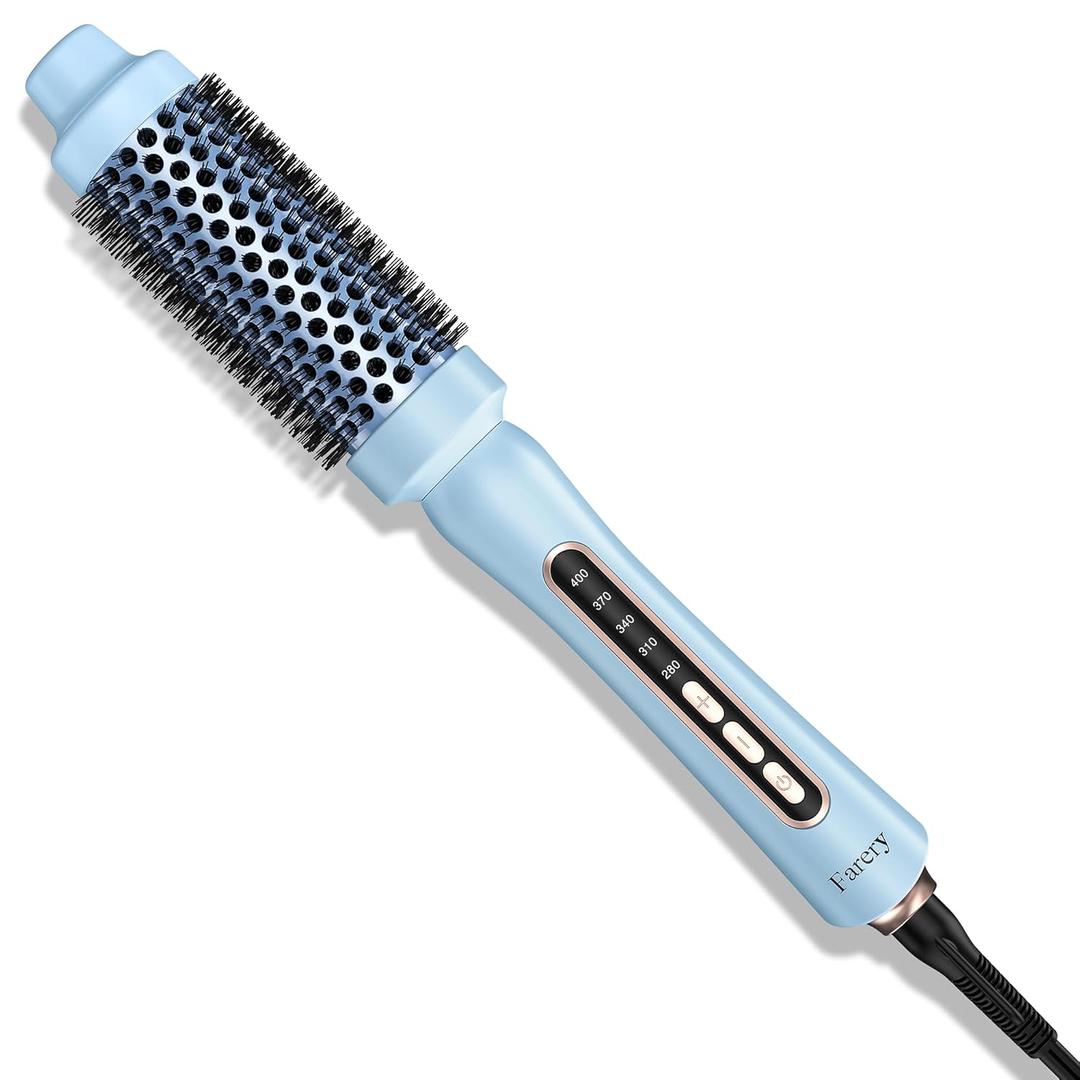 Farery Thermal Brush - Non-Blowing Design, Adjustable Temp & 1.5 Inch Barrel for Faster Smoother Styling Dual Voltage Travel Ready, Anti-Tangle Bristles, Blue
