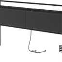 King Size Headboard Only, Upholstered King Headboard with Charging Station, Head Board with Open Storage, Height Adjustable, Vintage Style, Sturdy and Stable, Black
