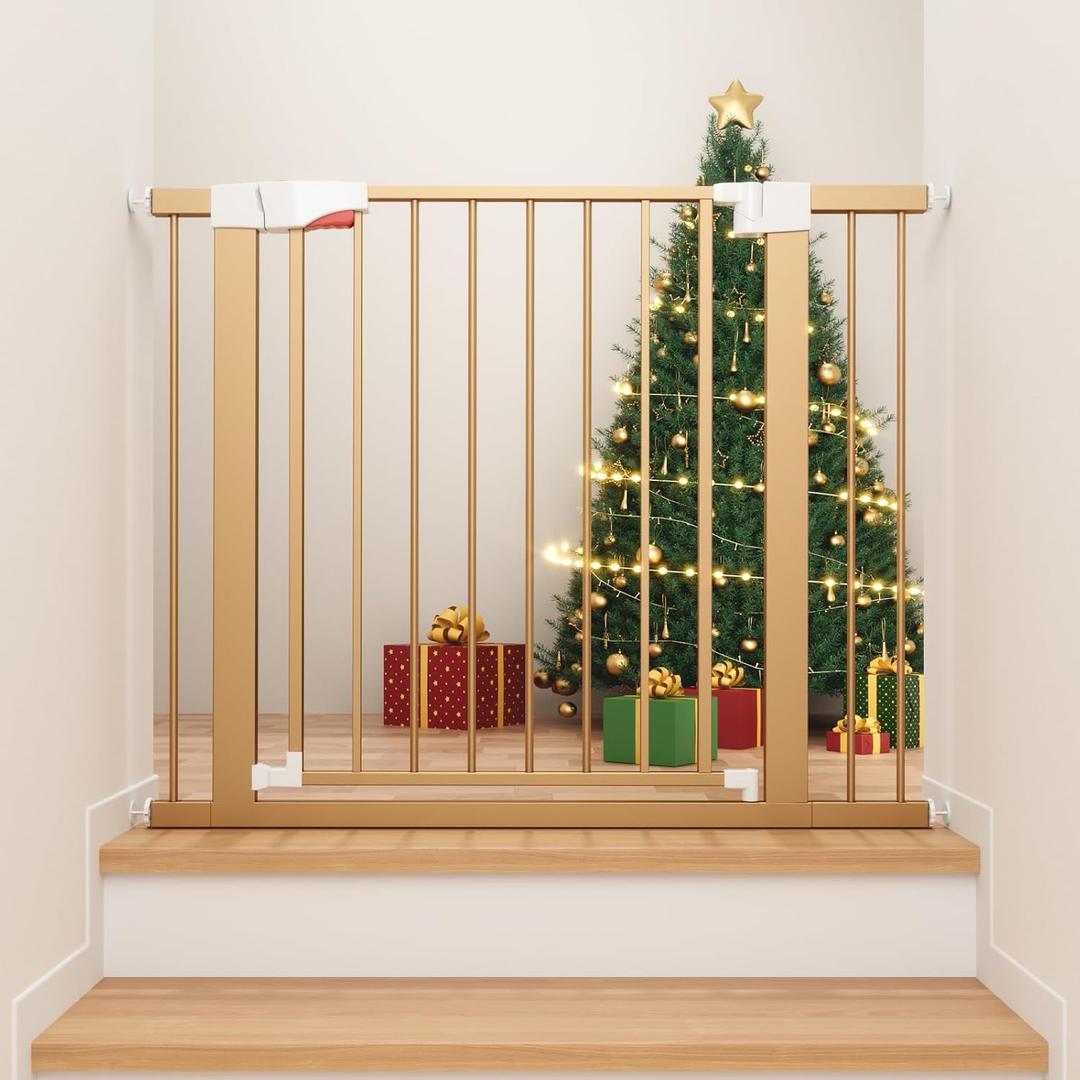 Paws Portable Pet Gate, Auto Close Dog Gate Indoor for Doorways & Stairs, Easy Install Pressure Mounted Pet Gate with Walk Thru Door