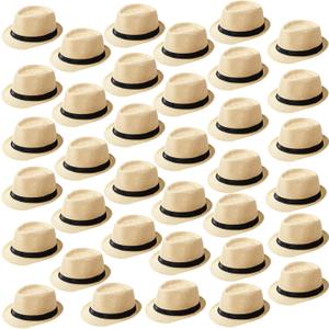 Suhine 36 Pcs Halloween Men Fedora Style Hat Bulk 20s Straw Short Brim Panama Women Party Costume, Circumference 60 cm (Beige) Suhine 36 Pcs Halloween Men Fedora Style Hat Bulk 20s Straw Short Brim Panama Women Party Costume, Circumference 60 cm (Beige)