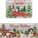 Christmas Kitchen Rugs Set of 2, Christmas Rugs for Kitchen, Farmhouse Christmas Tree Truck Merry Christmas Kitchen Mats, Winter Home Decor Low-Profile Kitchen Rugs, 16x24 and 16x47 Inch