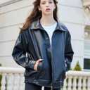 Womens Oversized Faux Leather Motocycle Jacket Zip Up Outwear Coat with Pockets (Black, L)