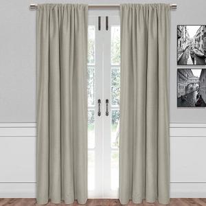 SUN+BLK Bradley Total Blackout Curtain Textured Thermal Insulated 1 Panel with Rod Pocket, Khaki, 52x84