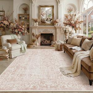 PureCozy Pink Area Rug 10x12 Vintage Floral