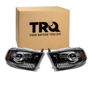 TRQ Driver and Passenger Side Headlight Assembly 2 Piece Set Compatible with 2013-2018 Ram 1500 Sport with Black Bezel & Projector Headlights