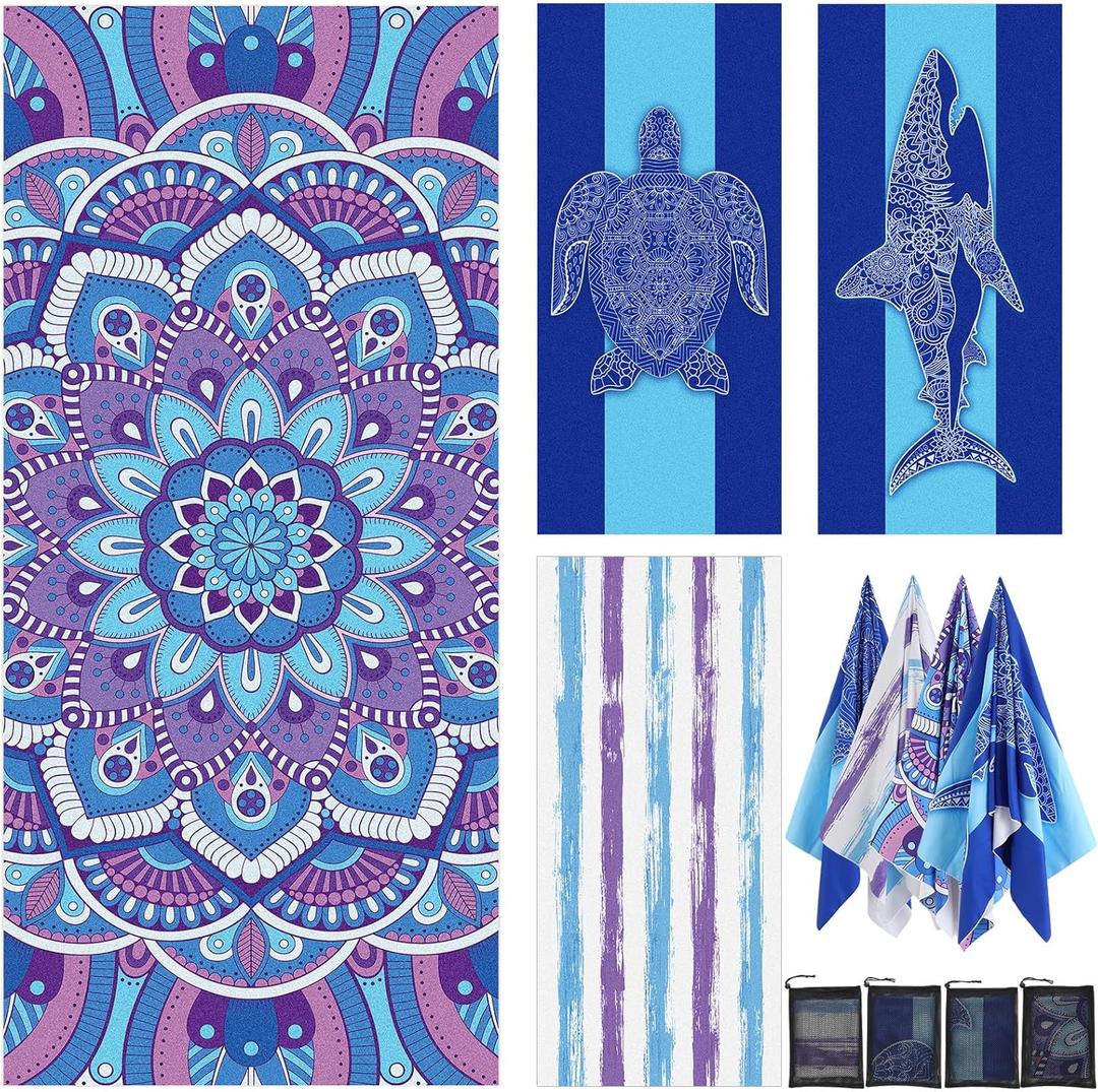 4 Pack Microfiber Beach Towels Sand Free Quick Dry Absorbent Thin Lightweight Beach Towels 71" x 32" for Swimming Pool Camping Beach Cruise Ship Vacation