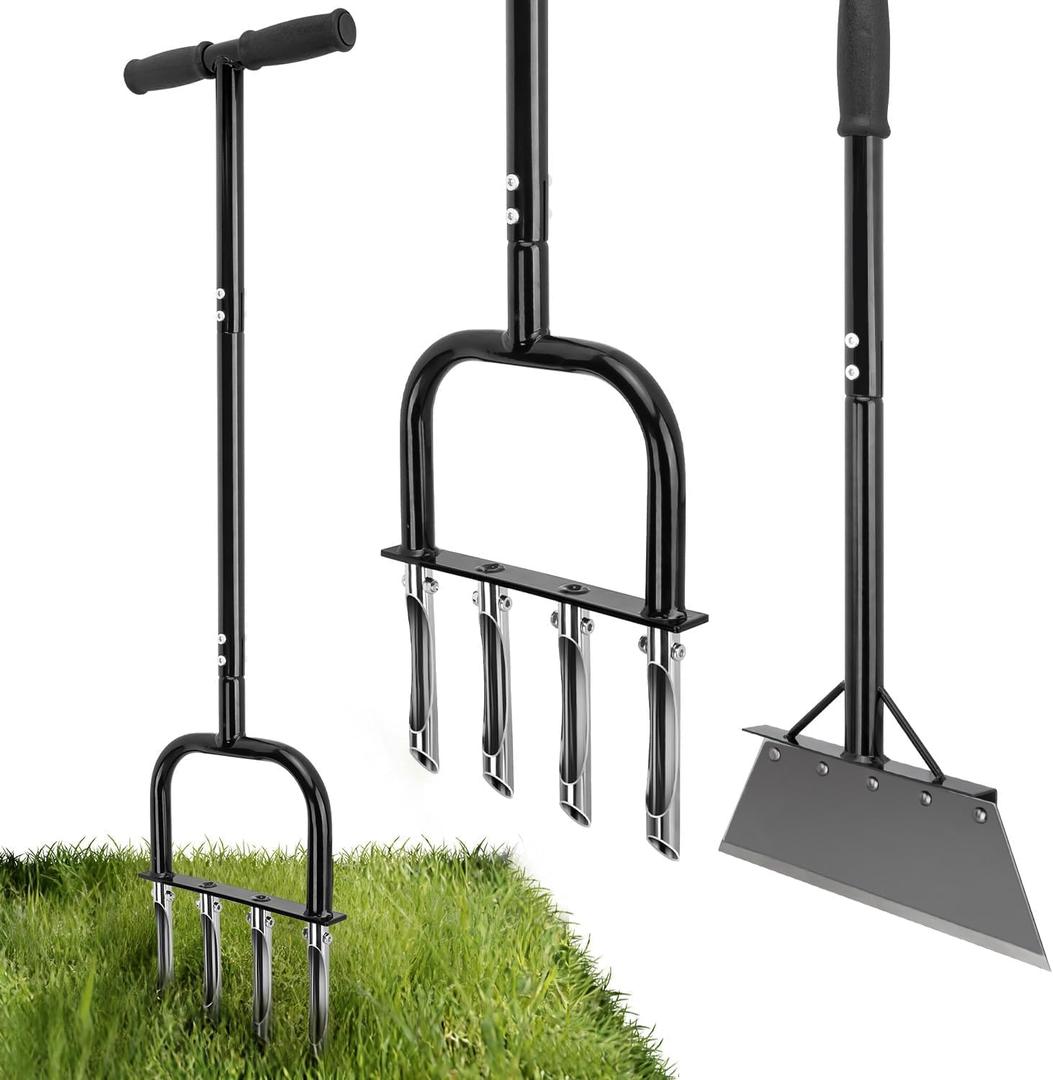 2-in-1 Lawn Aerator & Weeding Tool Set, SnowShovel - Multifunctional Garden Soil Aerator,Weed Remover, and Snow Shovel for SmallLawns, Tight Corners, and Yard Care