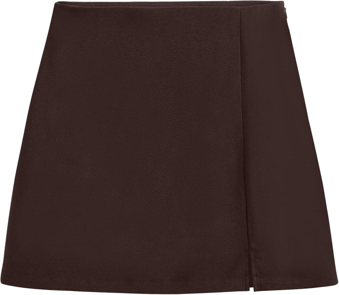 Cider Mini Skirt High Waist Zip Up Split Bodycon Fitted Party A Line Skirt (Medium, Brown)