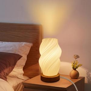 Zenply 1PC Dimmable Small Table Lamp for Living Room, 3D-Printing Novelty Spiral Striped Shade Small Mini Night Light Lamp, Bedside Lamp for Bedroom Nightstand Small Space Kids Room Office Dorm (Set of 1-Warm color)