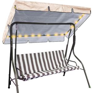 LED Lighted Porch Swing Canopy Replacement Waterproof LED Swing Canopy Top Cover 2-3 Seat Shade Awning Cover for Garden Outdoor Patio(77 x 49 Inch,Beige)