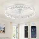 LEDIARY 20 Inch Low Profile Ceiling Fans with Lights and Remote, Fandelier Ceiling Fan Flush Mount, 3000K-6000K Dimmable LED Fan Light, White Modern Ceiling Fans with Lights for Bedroom