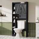 ChooChoo Over The Toilet Storage Cabinet, Farmhouse Bathroom Storage Cabinet with Sliding Door, Over Toilet Storage with Adjustable Shelves, Space-Saving, Black, 31.5 inches x 66.9 inches x 7.9 inches