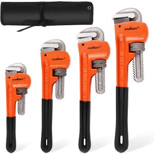 HORUSDY 4 Pack Heavy Duty Pipe Wrench Set, Adjustable 8" 10" 12" 14" Soft Grip Plumbing Wrench Set with Storage Bag