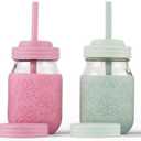Elk and Friends 16 oz Mason Jar Cups with Straw Lids + Silicone Straws | Pint Glass Jars | Smoothie Cups | Drinking Glasses | Oats Container + Food Storage | 4 Pack