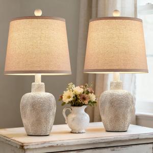 Rustic Farmhouse Table Lamps Set of 2 Small 21" Country Cottage Coastal Bedside Lamps with Retro White Finish for Bedroom or Living Room Nightstands (Bulbs Not Included)
