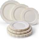 Vintage Collection Cream Plastic Plates Combo Set - 10.25", 9", 7.5" (10 Each Set) - Ideal for Weddings, Anniversaries, Birthdays & Special Celebrations