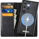 PlusnapX Wallet Case for Samsung Galaxy S25 Ultra Compatible with Magsafe, 2-in-1 PU Leather Flip RFID Blocking Card Holder Stand Shockproof Magnetic Detachable Cover for Galaxy S25 Ultra Case, Black